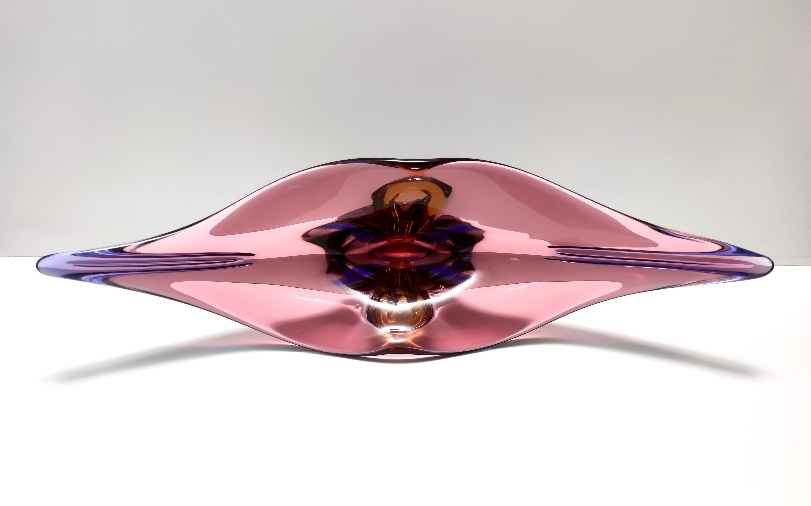 Grand bol ou centre de table en verre Sommerso rose vintage attribué à Flavio Poli Italie en vente 2