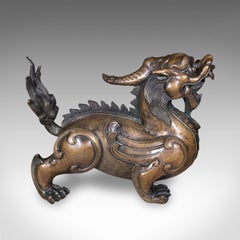 Large Vintage Pixiu Statue, Oriental, Bronze, Mythological, Figure, Feng Shui