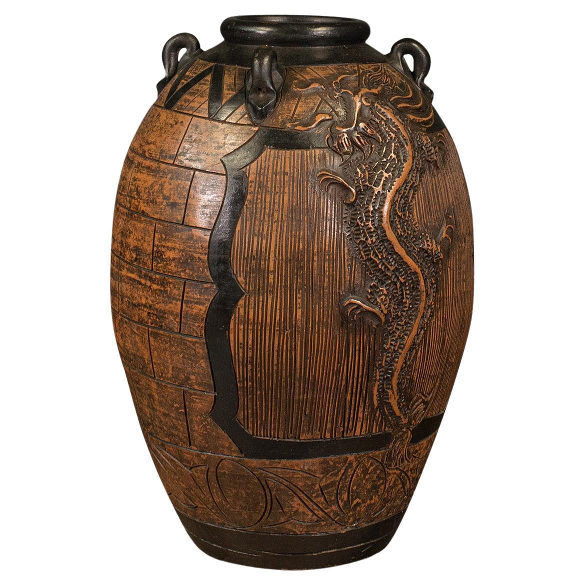 Grande fioriera vintage, cinese, terracotta, vaso decorativo da terra, metà secolo