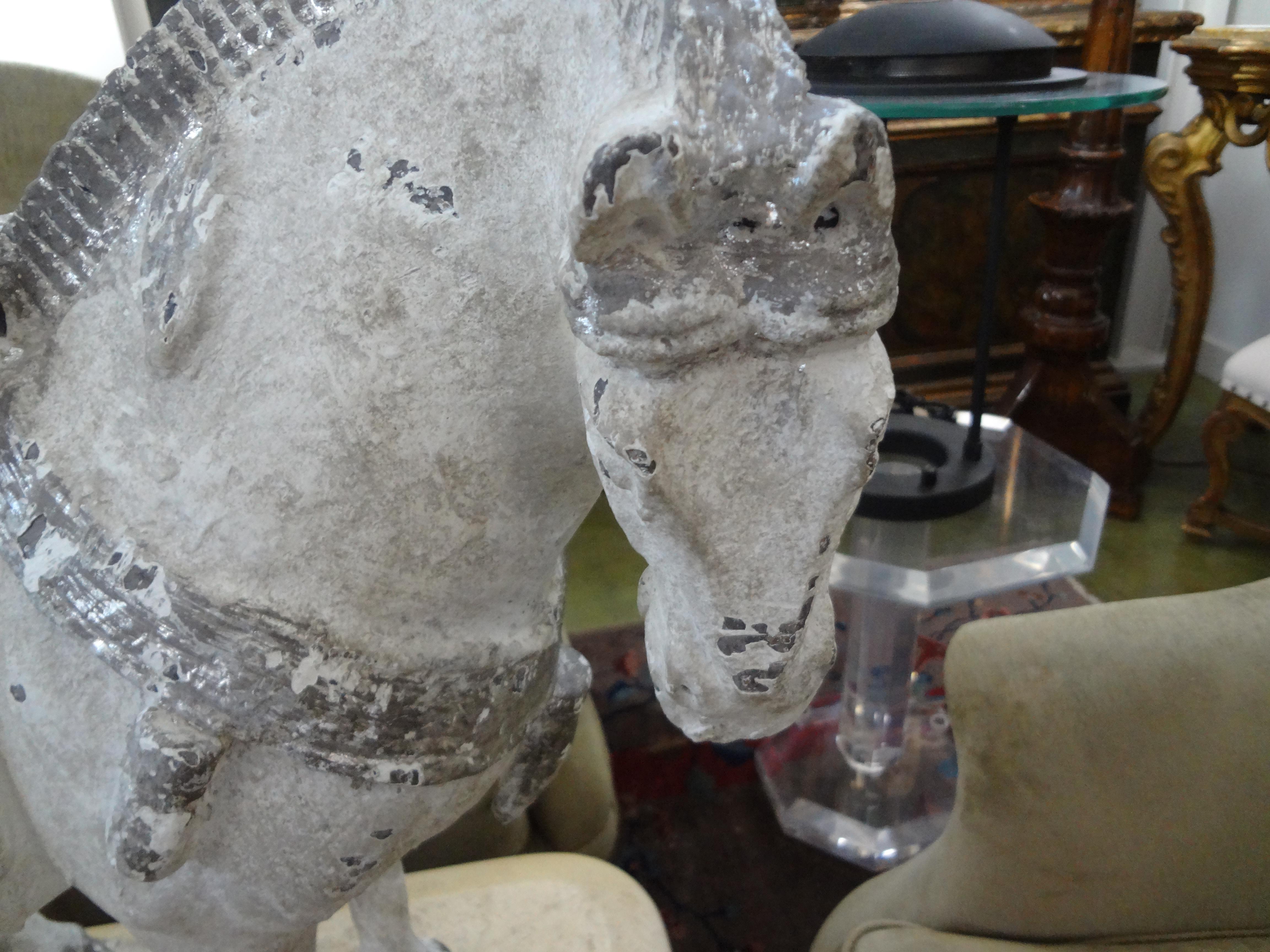 Large Stylized Plaster Tang Style Horse In Good Condition In Houston, TX