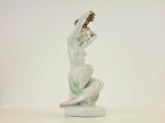 Large Vintage Porcelain Figurine by Herend Hungary Depicting Young Female Nude