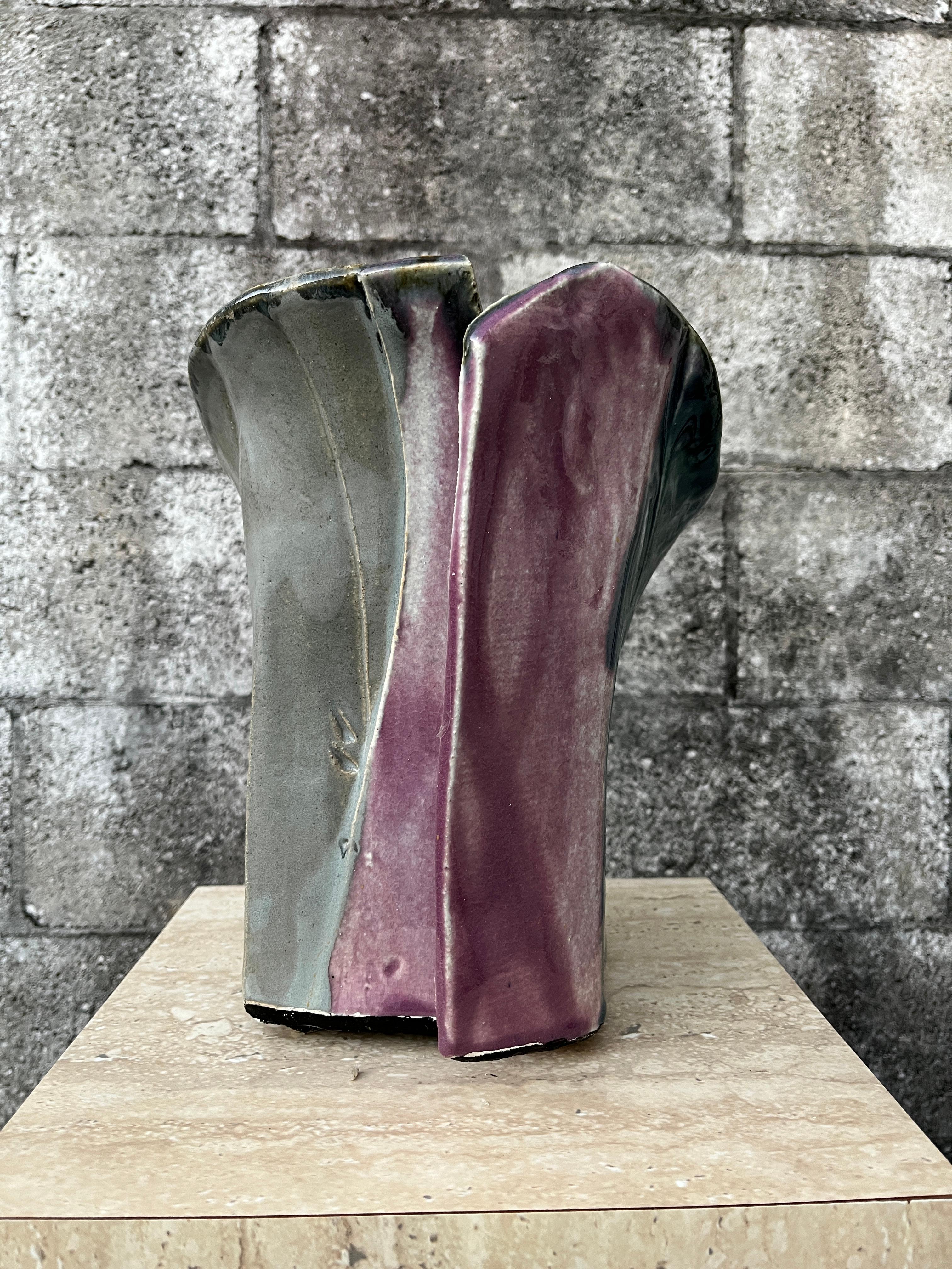 Grande vaso post-moderno a due pezzi di Studio Pottery. Circa anni '80 in vendita 7