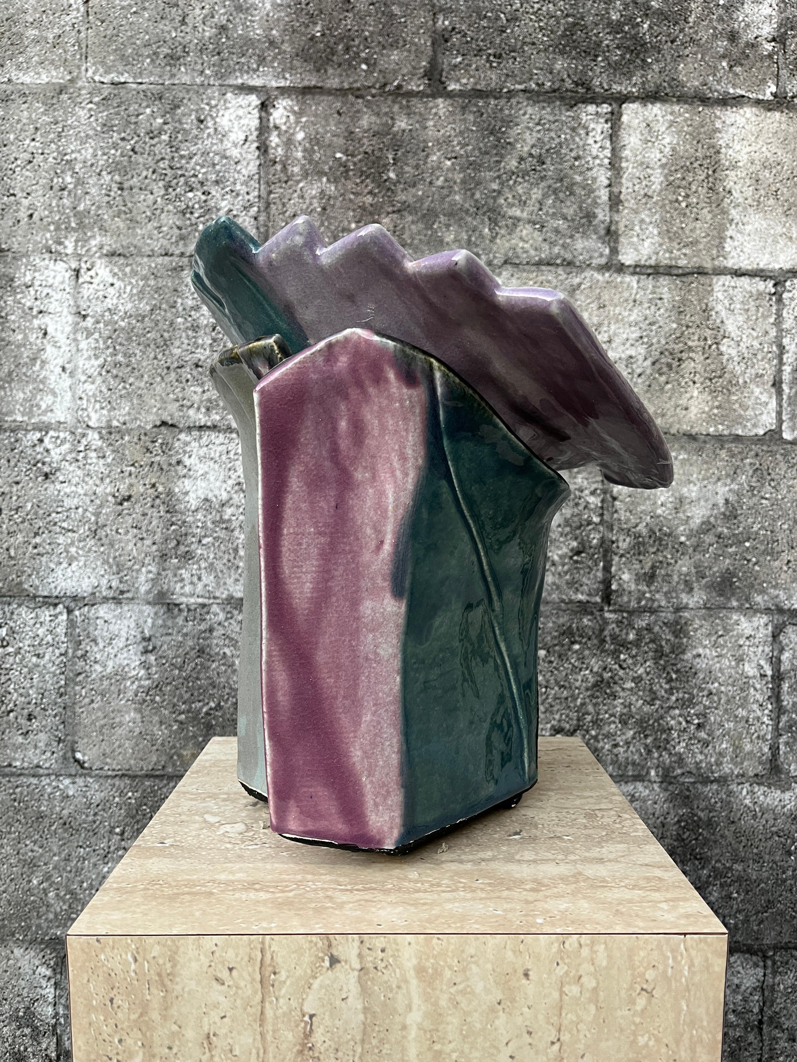 Grande vaso post-moderno a due pezzi di Studio Pottery. Circa anni '80 In condizioni buone in vendita a Miami, FL