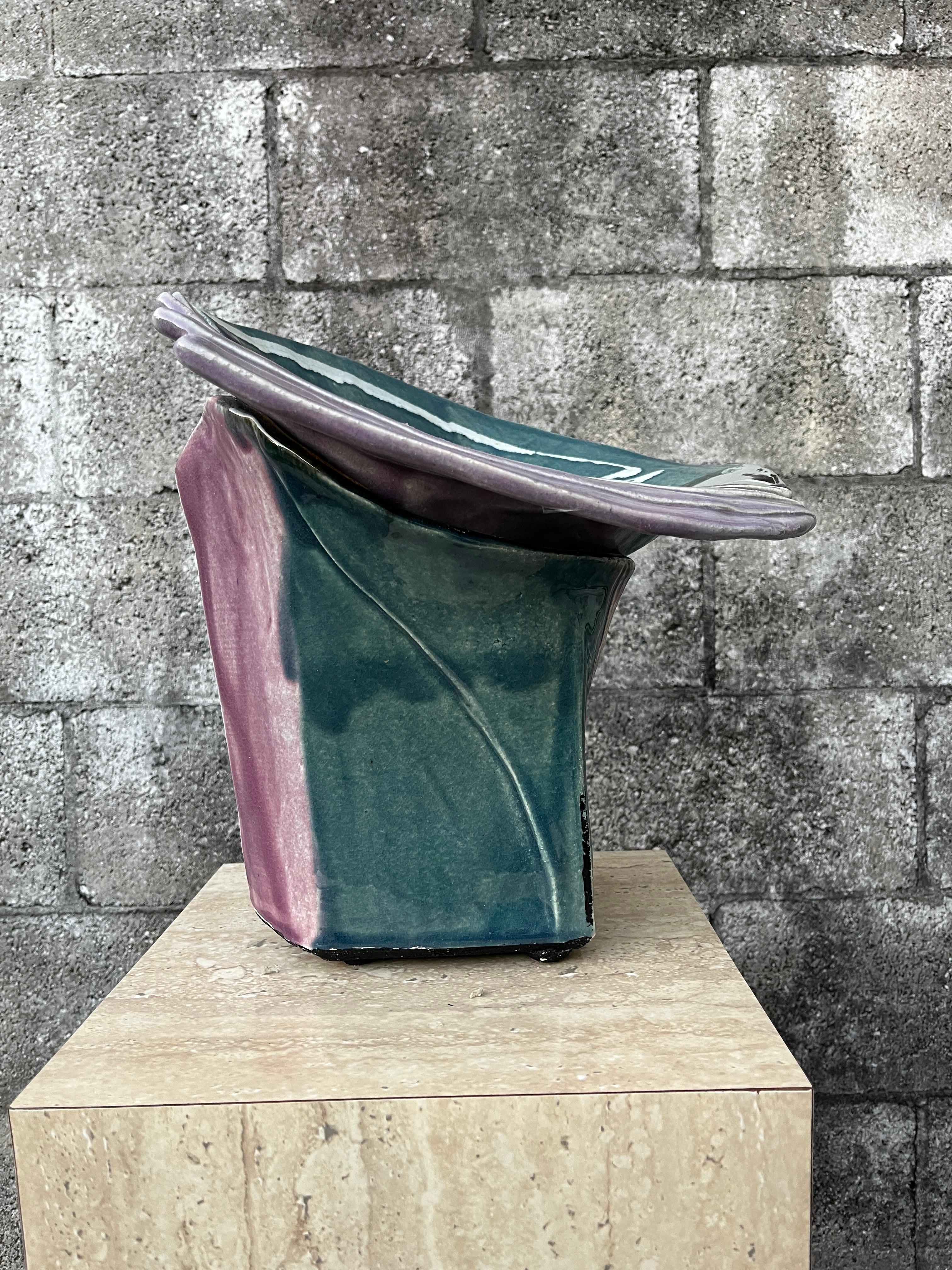 Ceramica Grande vaso post-moderno a due pezzi di Studio Pottery. Circa anni '80 in vendita