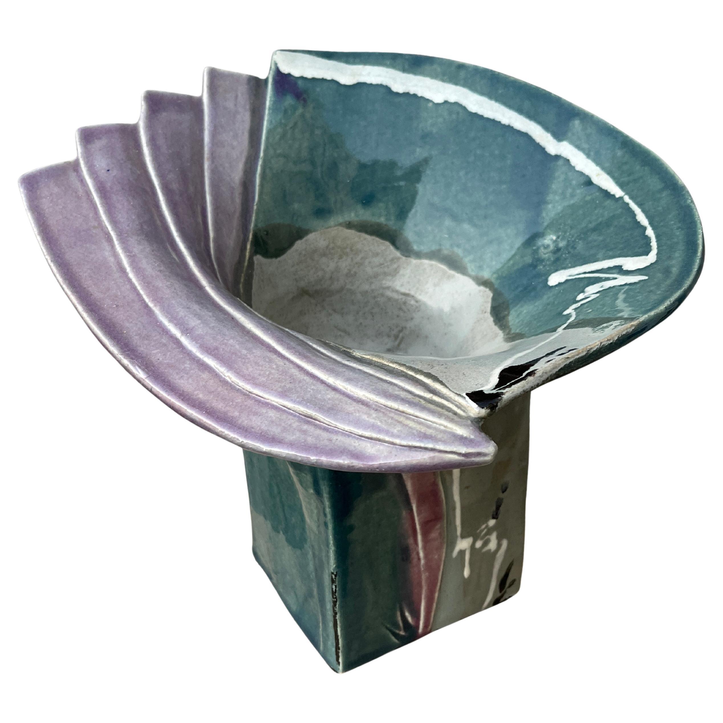 Grande vaso post-moderno a due pezzi di Studio Pottery. Circa anni '80 in vendita