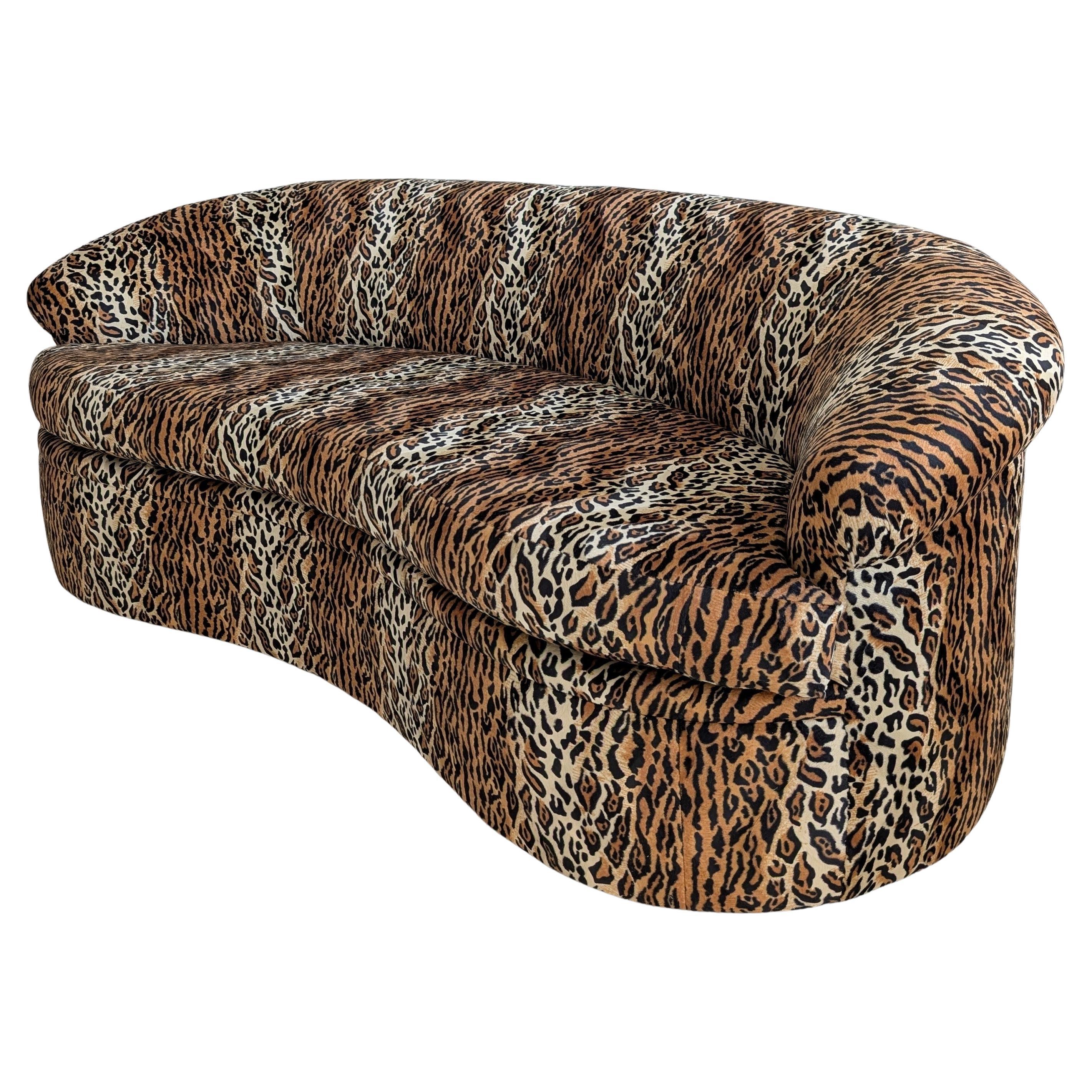 Large vintage postmodern curvaceous leopard print sofa, USA 1980s
