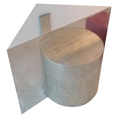 Large Vintage Postmodern Geometric Chrome 
Silver 2 Part Console / Coffee Table