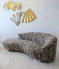 Large vintage postmodern sculptural curved zebra tiger print sofa, USA 1980s