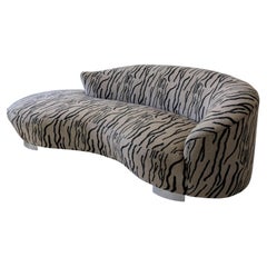 Large vintage postmodern sculptural curved zebra tiger print sofa, USA 1980s