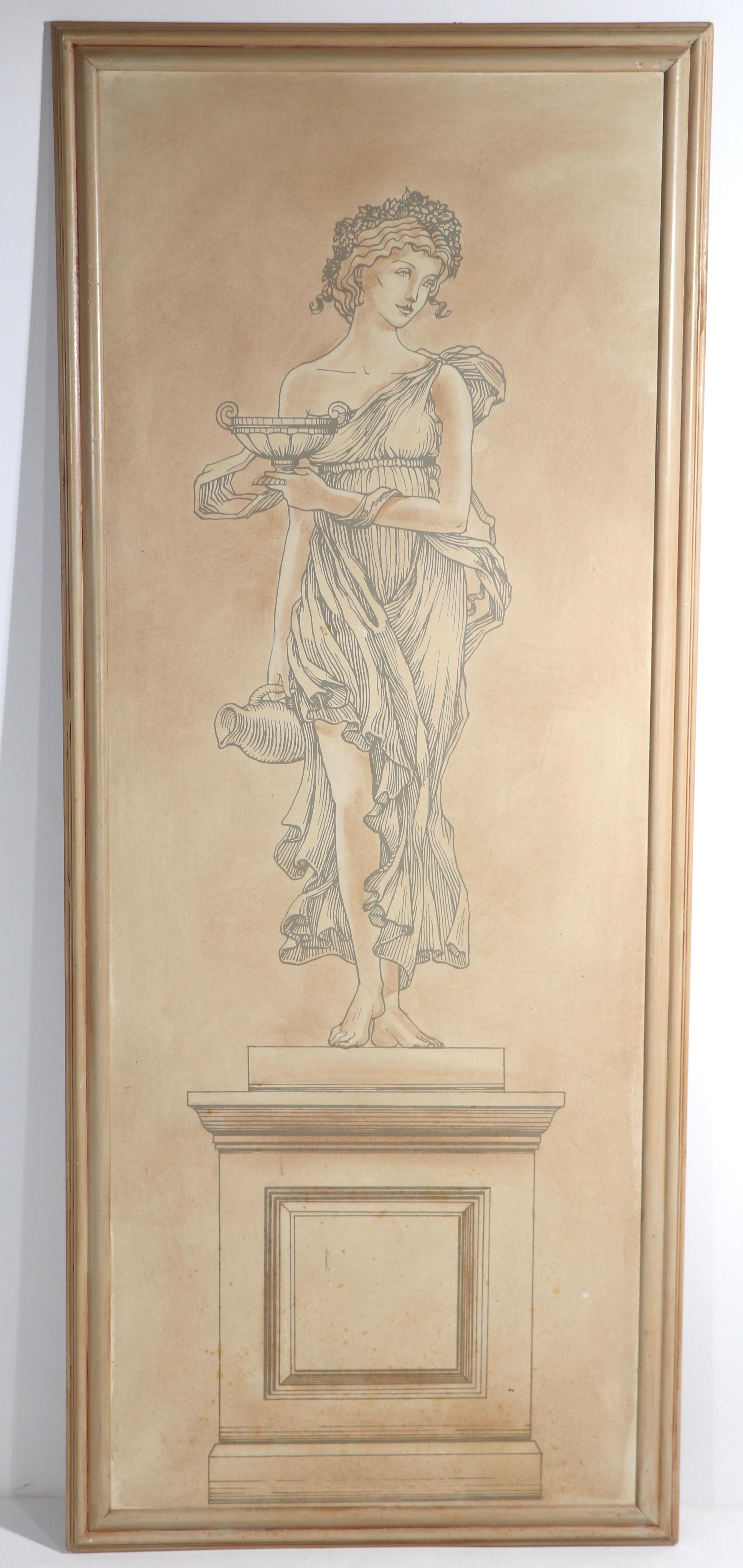This interesting print was probably part of a scene for a film, or TV production. The subject is a classical statue of a woman in a flowing dress, holding a pitcher and a bowl. The print is marked 