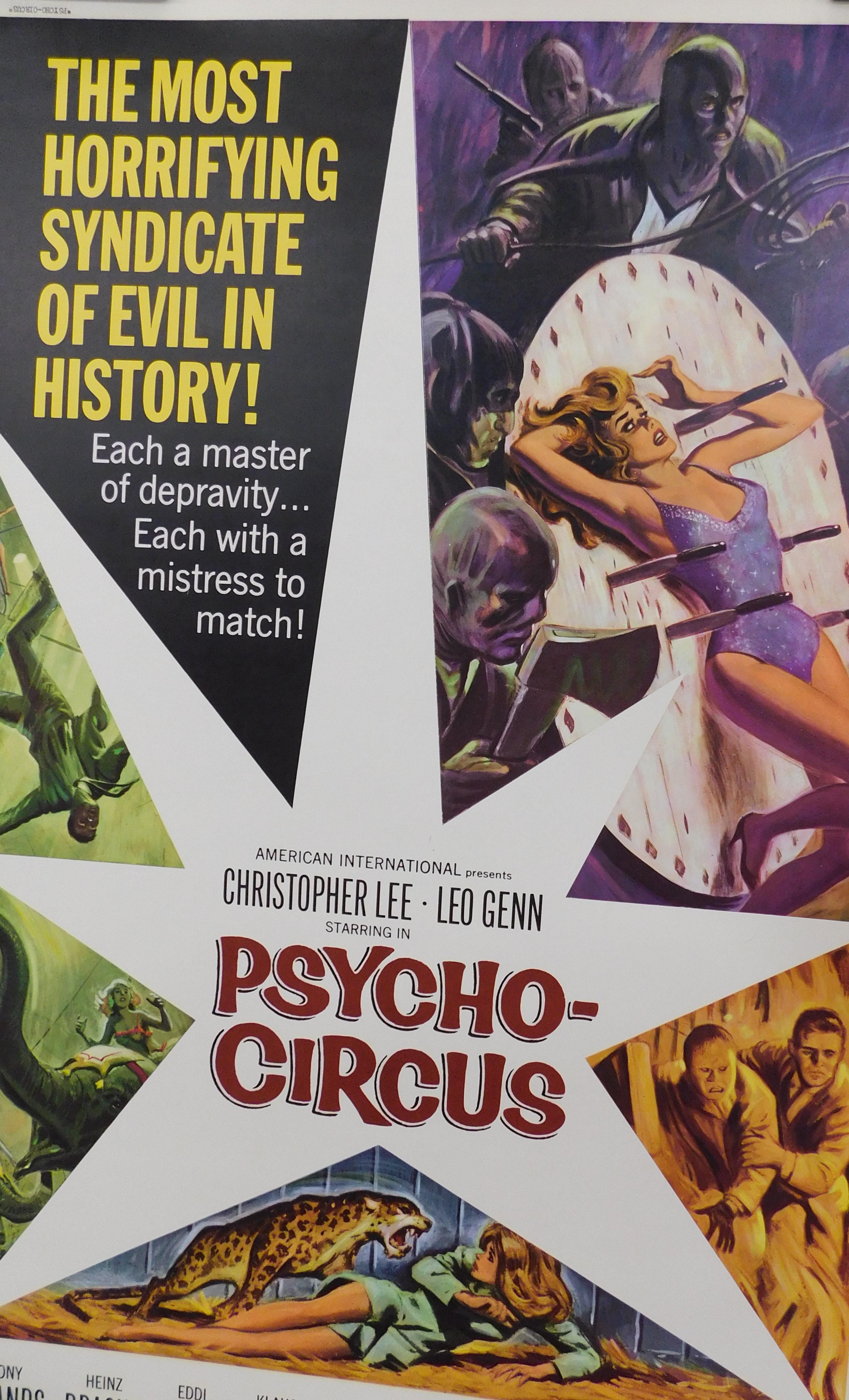 Large Vintage Psycho-Circus 1967 Original Horror B-Movie Poster Christopher Lee 3