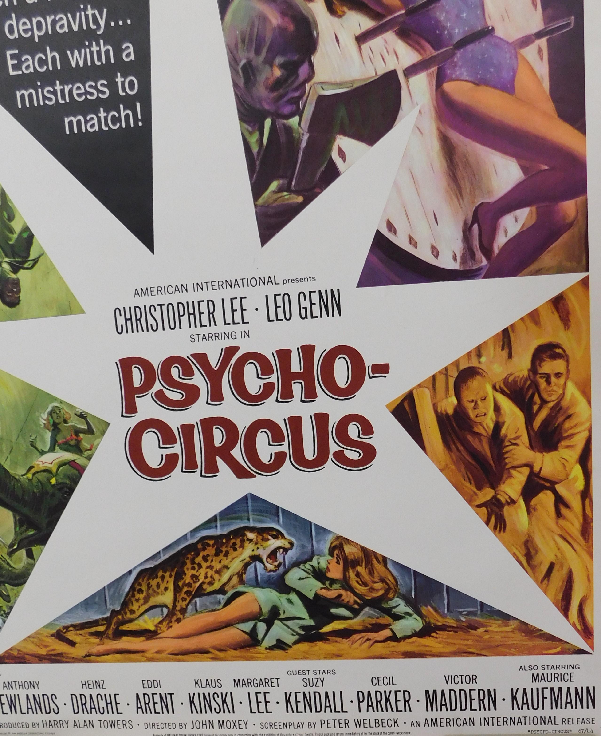 American Large Vintage Psycho-Circus 1967 Original Horror B-Movie Poster Christopher Lee