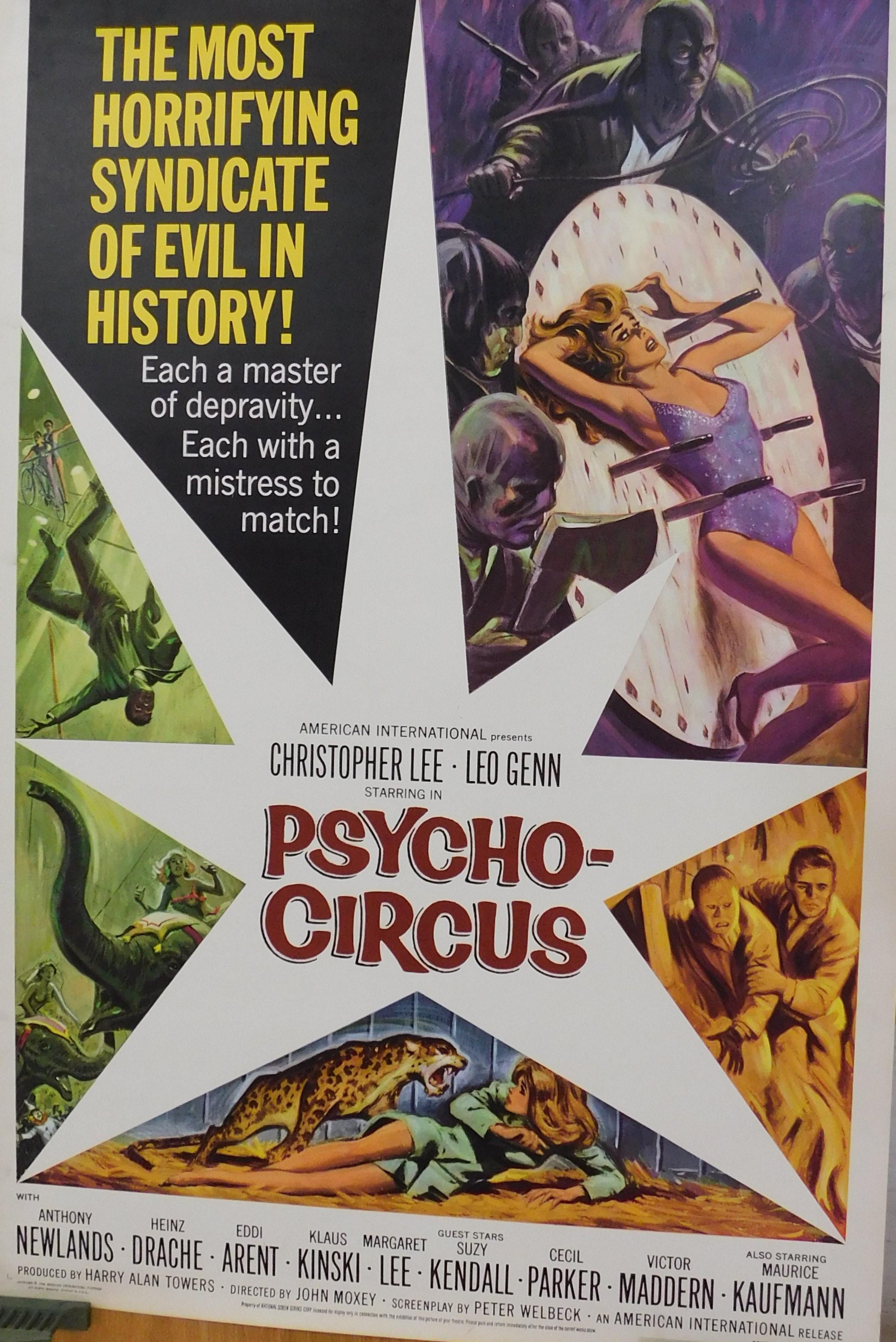 Large Vintage Psycho-Circus 1967 Original Horror B-Movie Poster Christopher Lee In Good Condition In Hamilton, Ontario