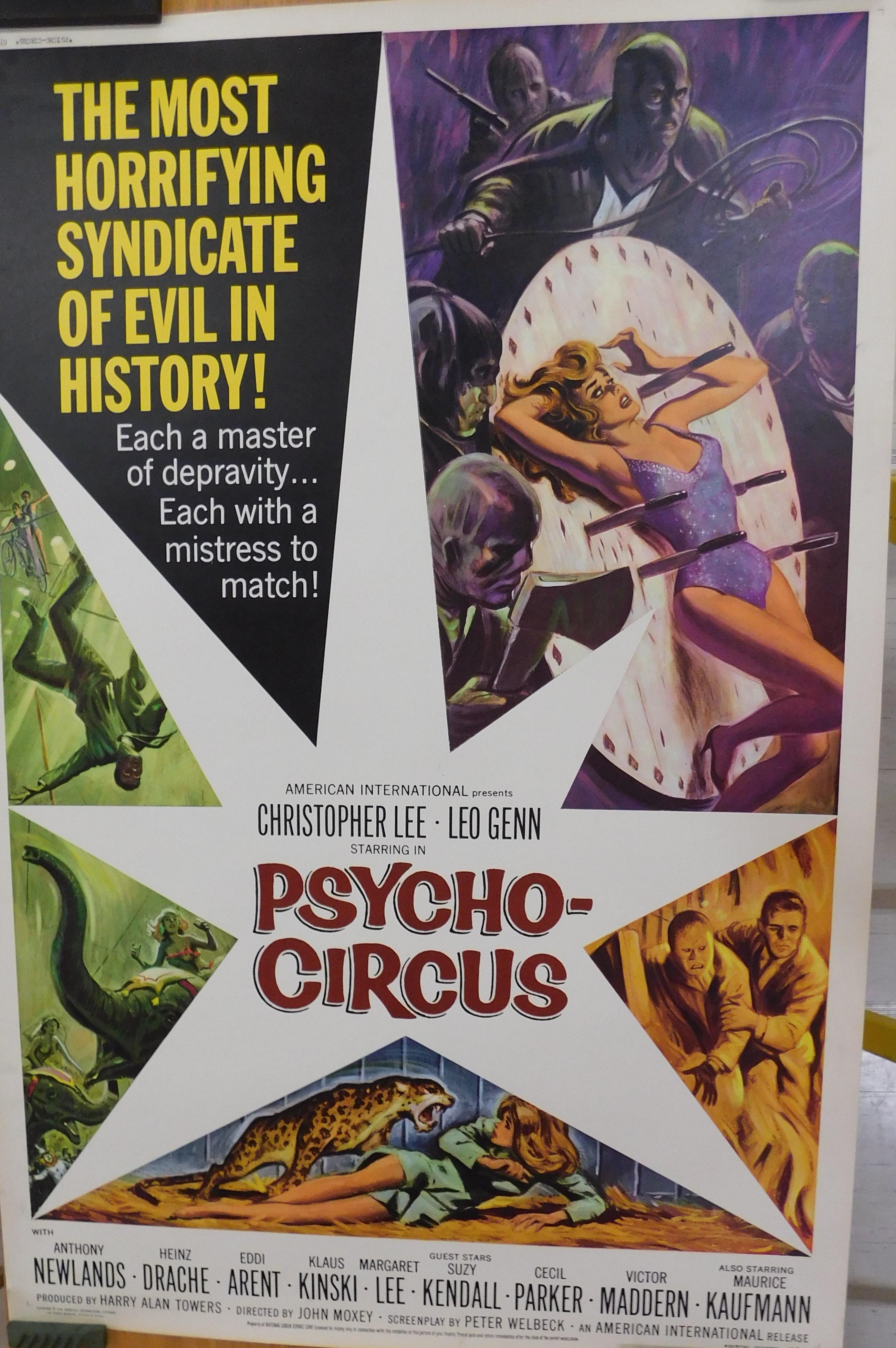 Paper Large Vintage Psycho-Circus 1967 Original Horror B-Movie Poster Christopher Lee