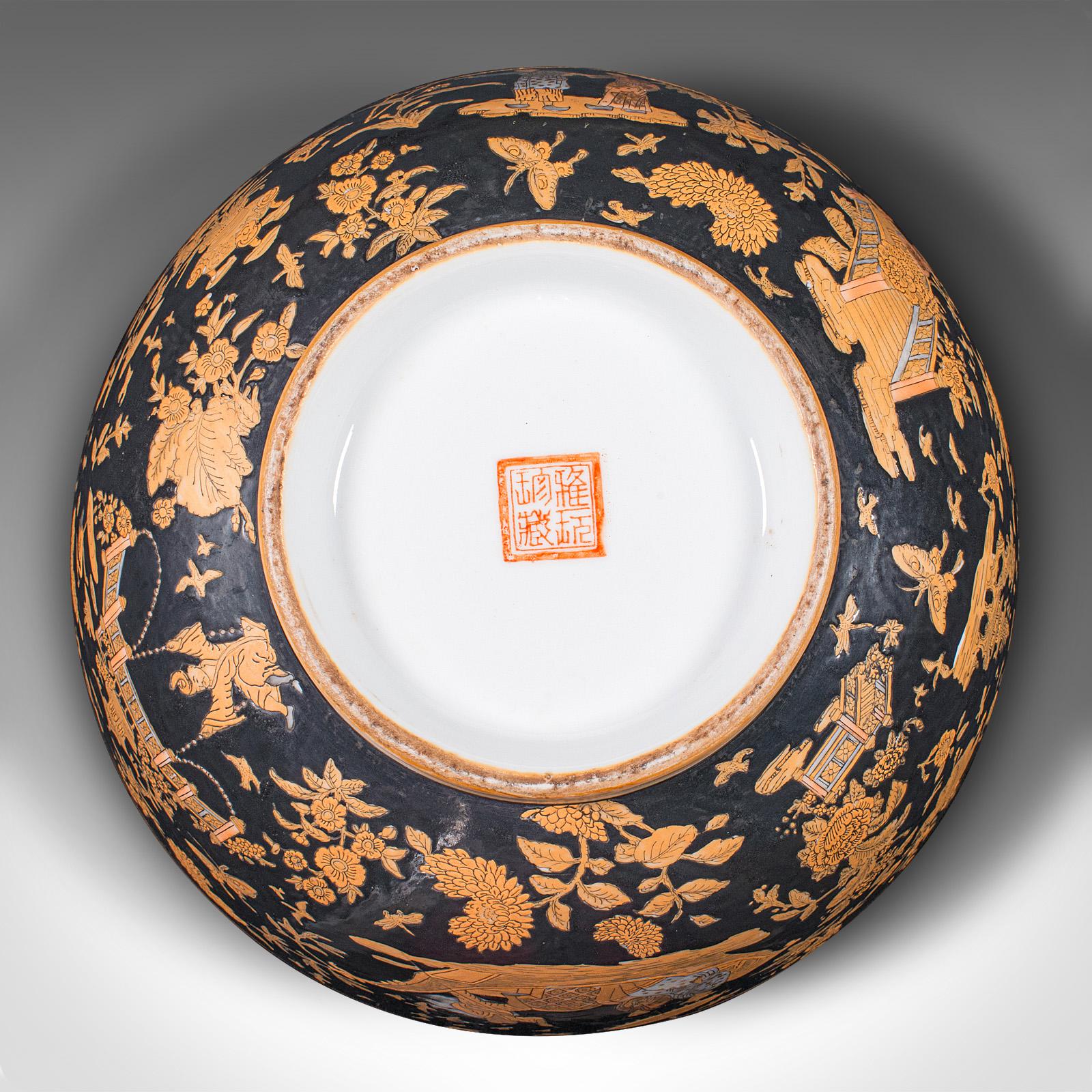 Large Vintage Punch Bowl, Chinese, Ceramic, Fruit Dish, Planter, Art Deco, 1940 For Sale 6
