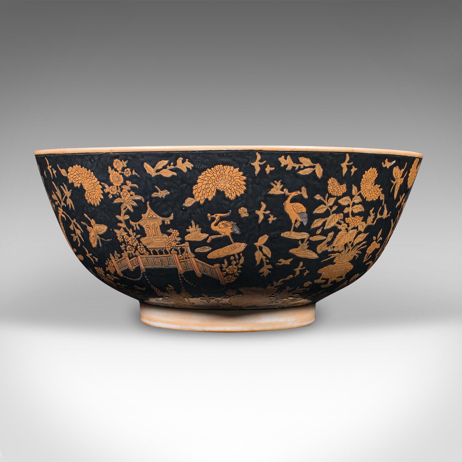 Large Vintage Punch Bowl, Chinese, Ceramic, Fruit Dish, Planter, Art Deco, 1940 In Good Condition For Sale In Hele, Devon, GB