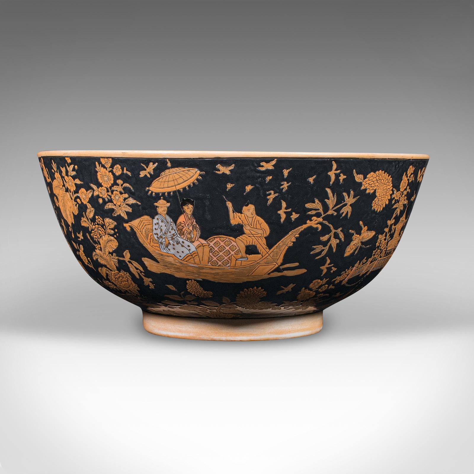 20th Century Large Vintage Punch Bowl, Chinese, Ceramic, Fruit Dish, Planter, Art Deco, 1940 For Sale