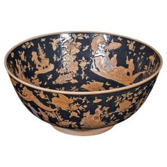 Large Vintage Punch Bowl, Chinese, Ceramic, Fruit Dish, Planter, Art Deco, 1940