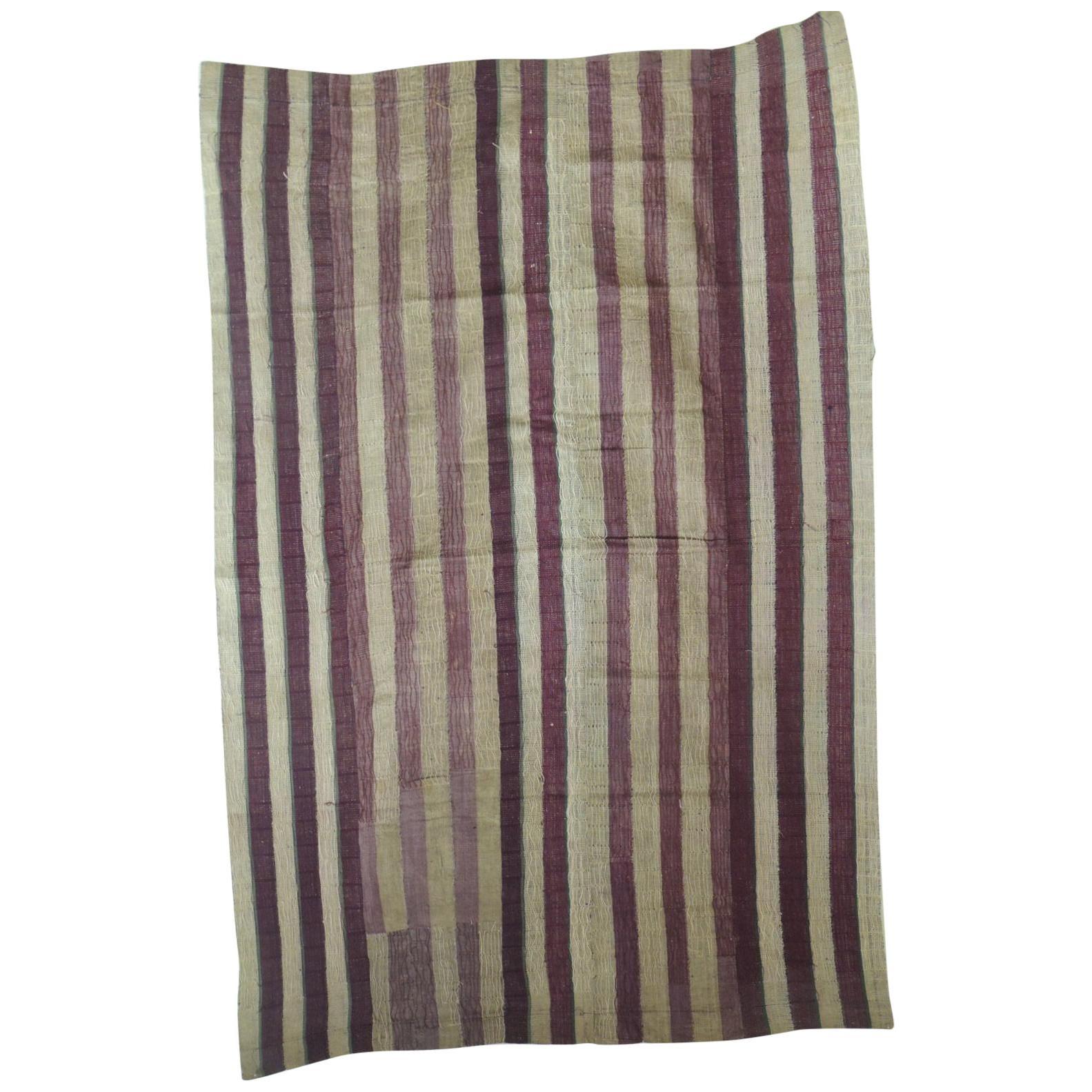 Large Vintage Purple and Brown Yoruba Stripe African Textile