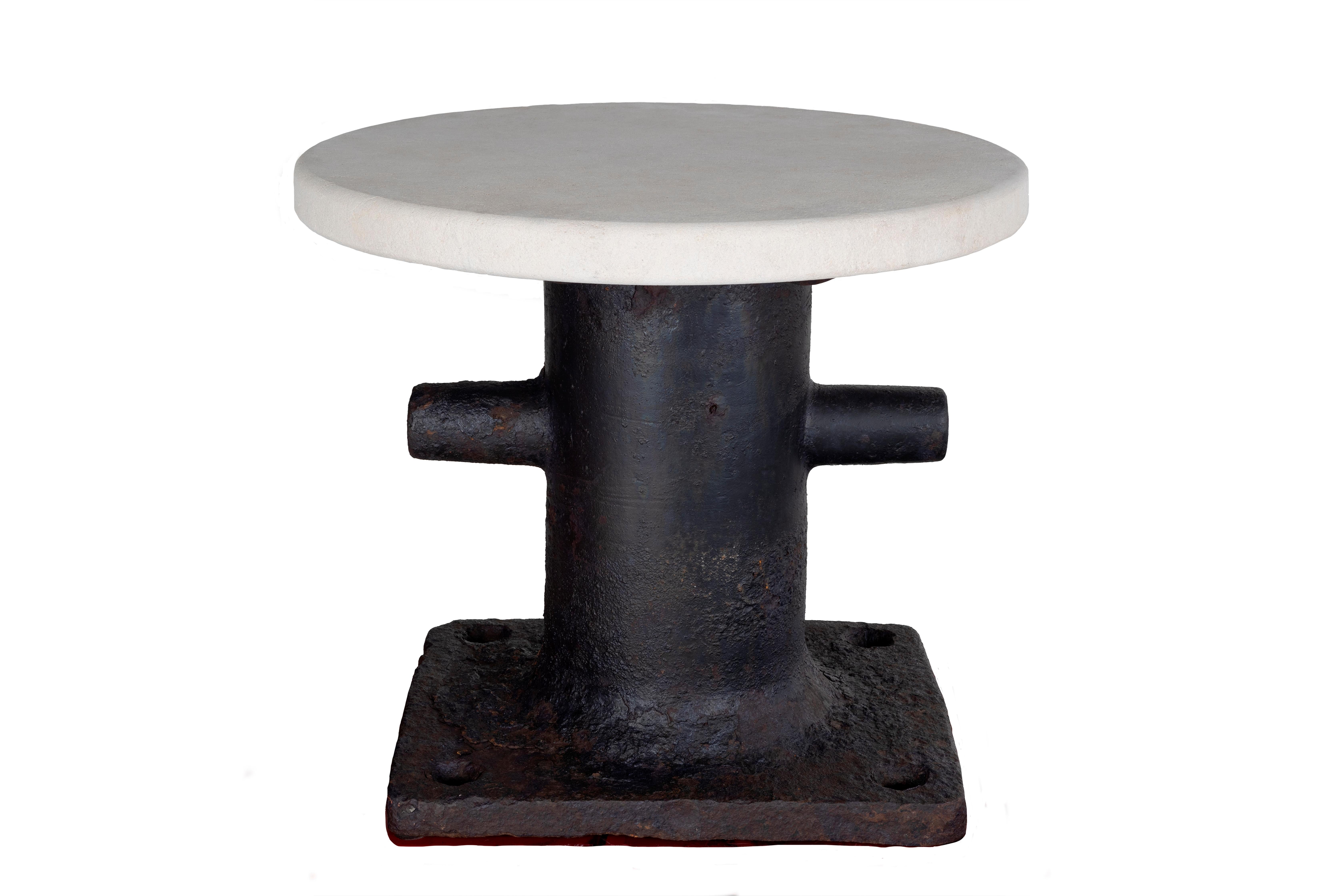 Steel Large Vintage Quay Side Bollard with Limestone Top For Sale