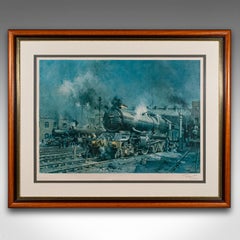 Large Vintage Railway Print, English, Framed Art, Steam Train, Railwayana, Cuneo