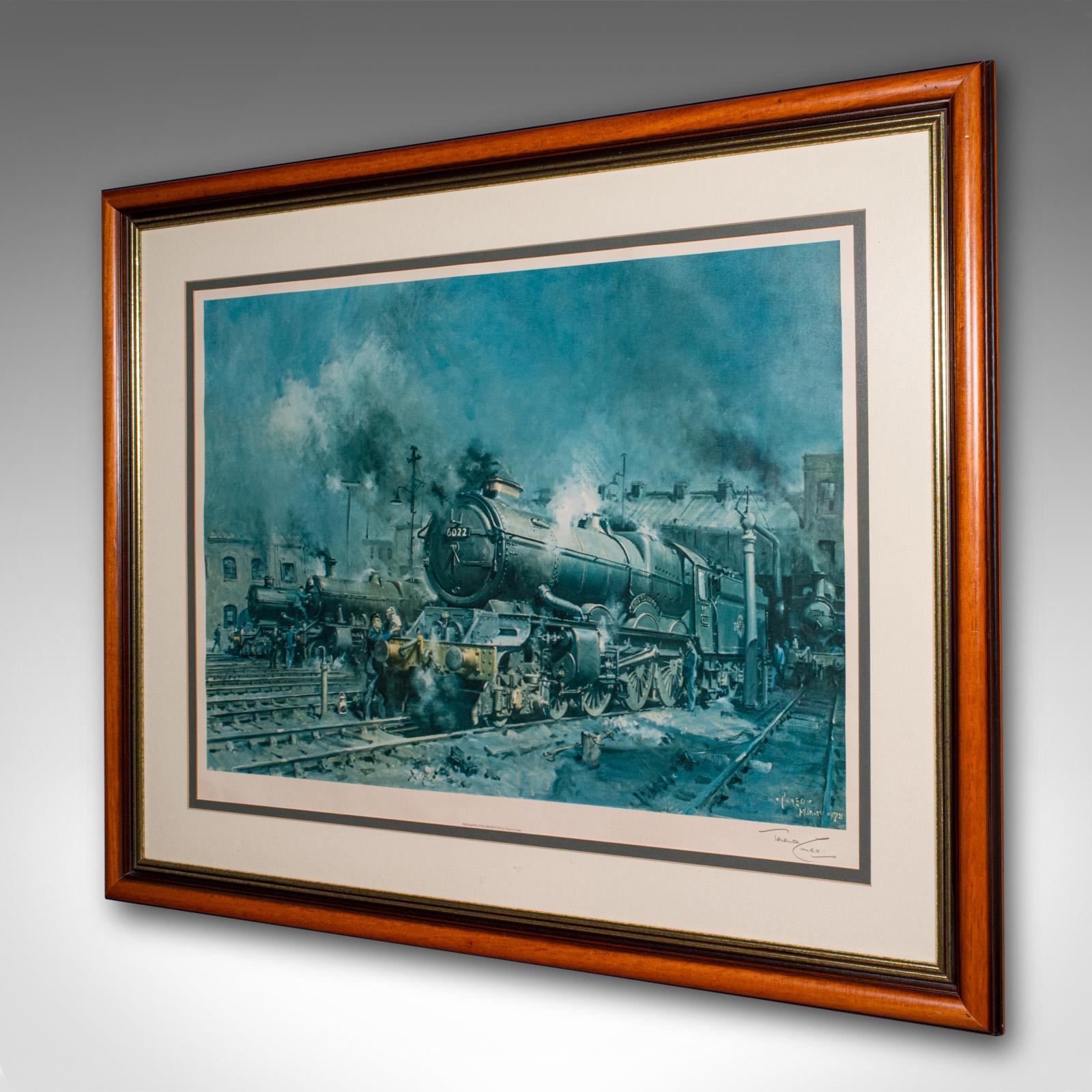 Großer Vintage-Eisenbahndruck, englisch, gerahmte Kunst, Dampfzug, Railwayana, Cuneo (Sonstiges) im Angebot