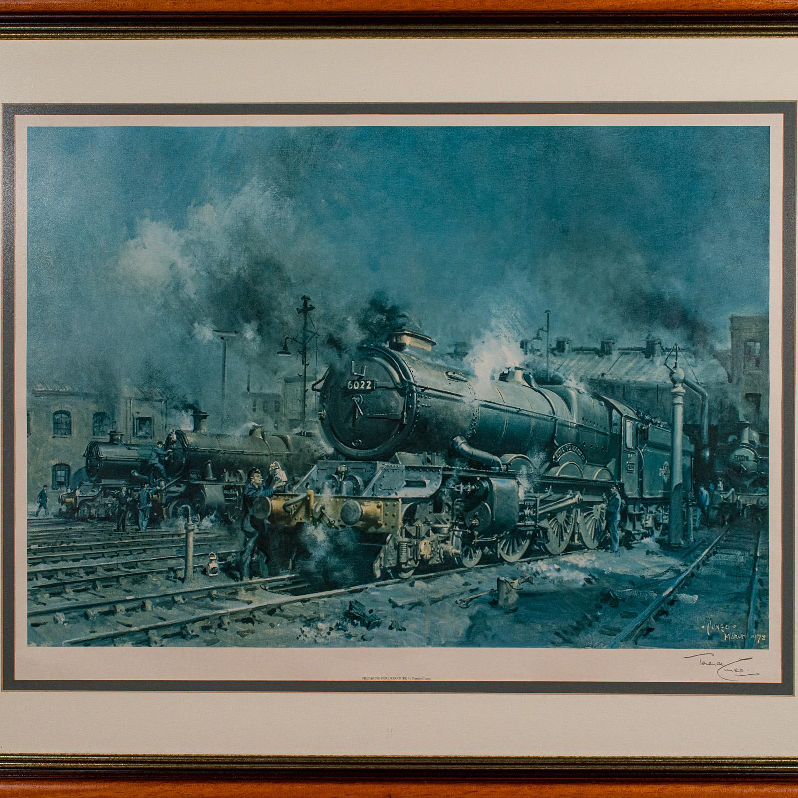 Großer Vintage-Eisenbahndruck, englisch, gerahmte Kunst, Dampfzug, Railwayana, Cuneo (Britisch) im Angebot