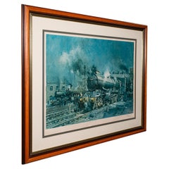 Grande estampe vintage des chemins de fer, anglaise, art encadré, trains à vapeur, Railwayana, Cuneo