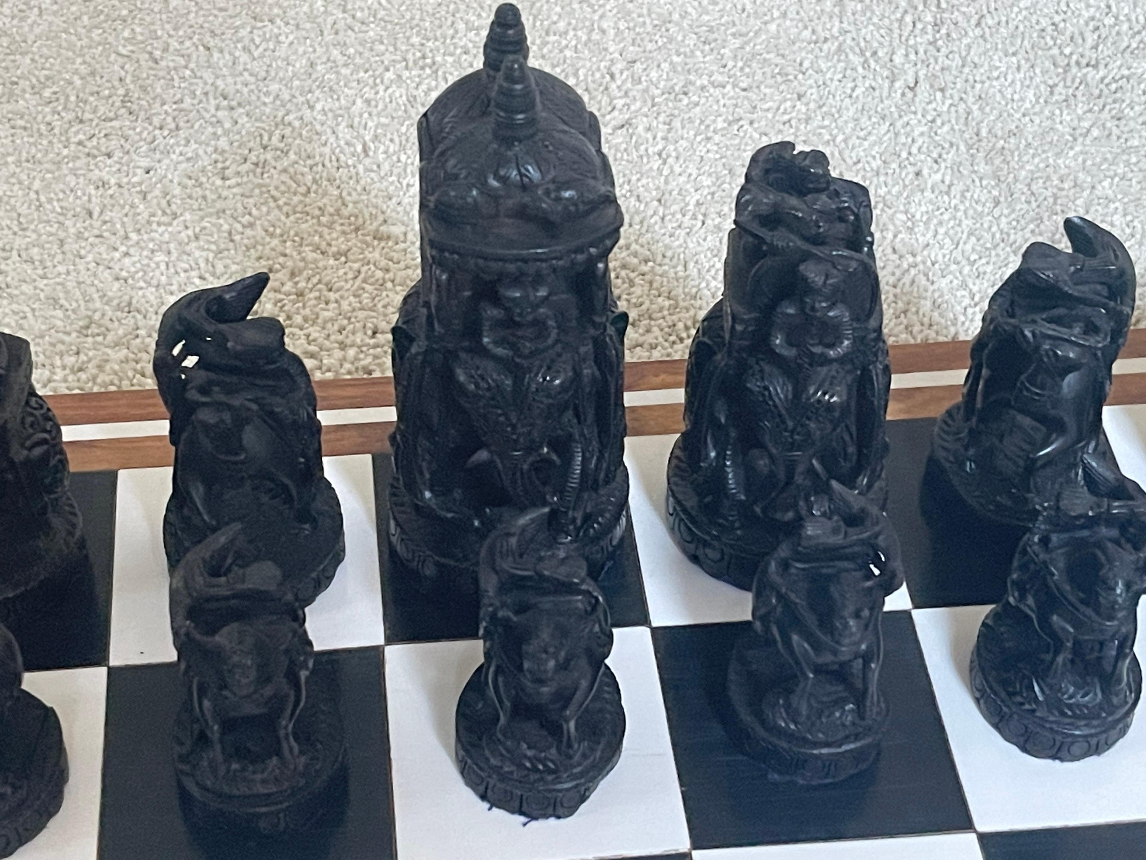 Large Vintage Rajasthani / Indian Chess Set with Board For Sale 4