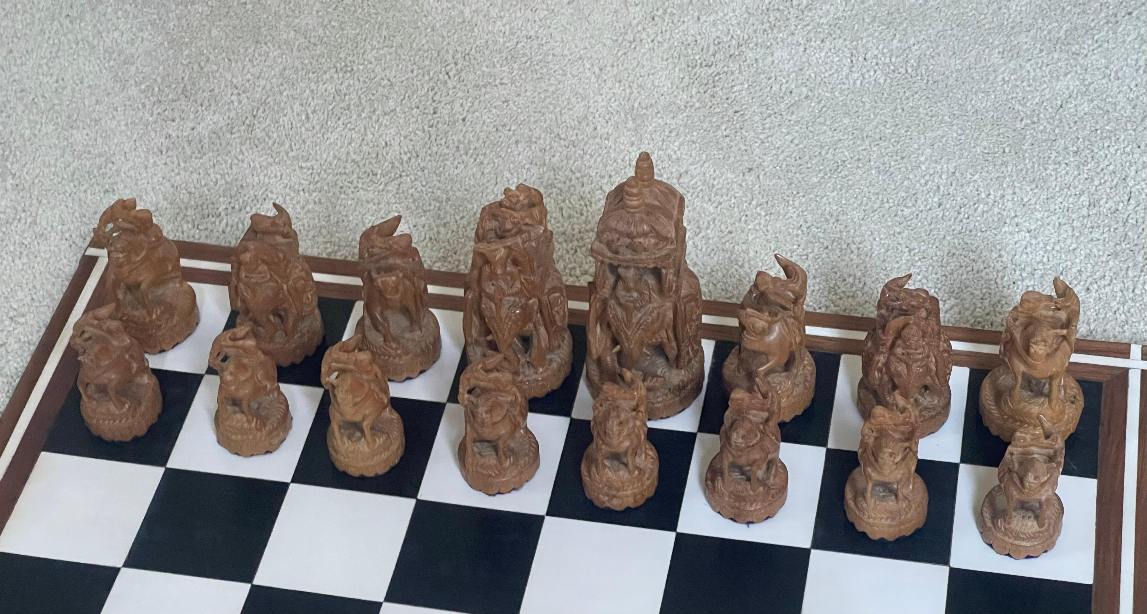 Large Vintage Rajasthani / Indian Chess Set with Board For Sale 1