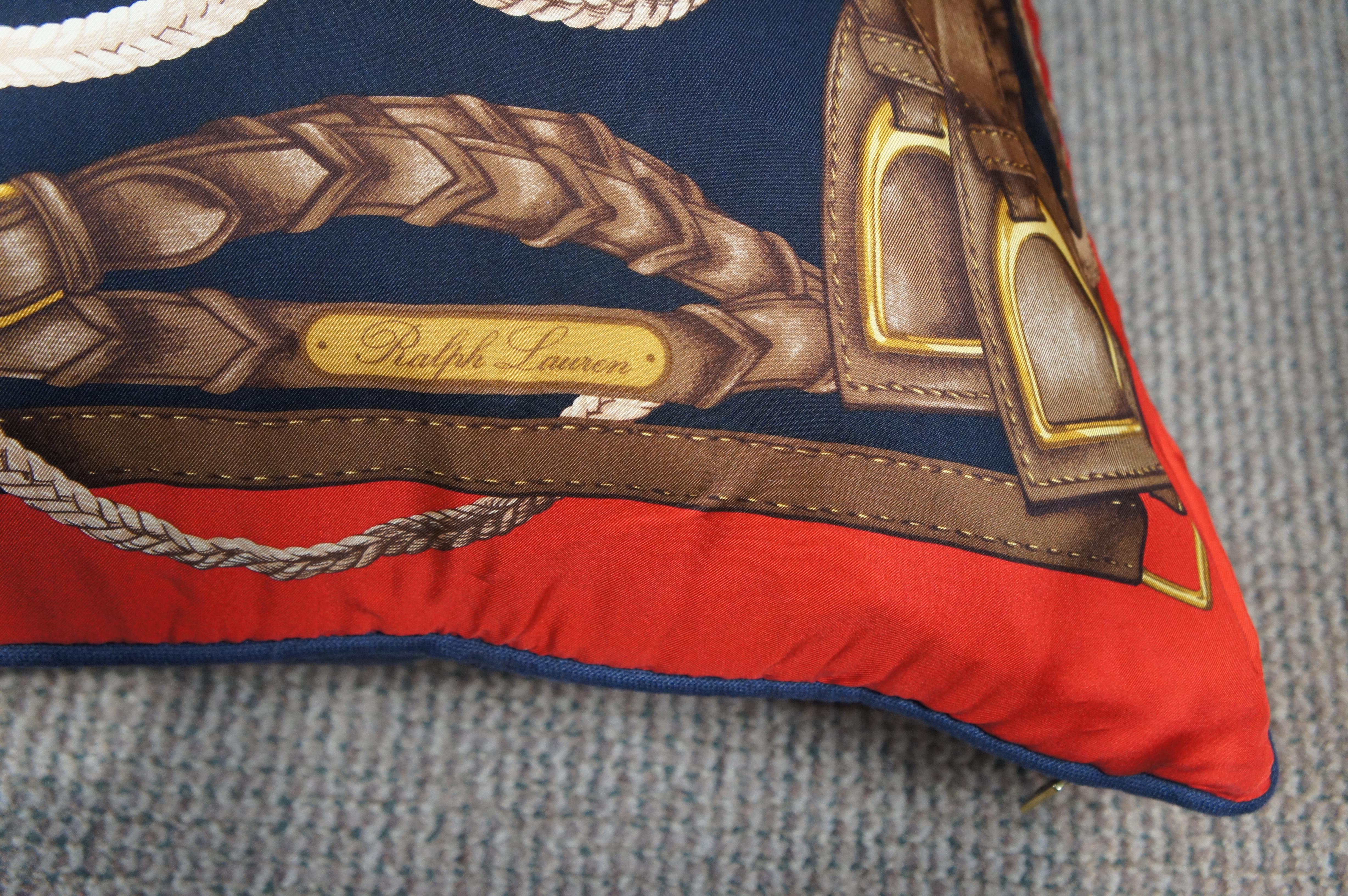 Großes Vintage Ralph Lauren Daunen gefülltes Vintage Reiterpferd Sattel-Seidenschal-Kissen im Angebot 1