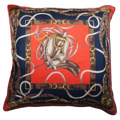 Großes Vintage Ralph Lauren Daunen gefülltes Vintage Reiterpferd Sattel-Seidenschal-Kissen