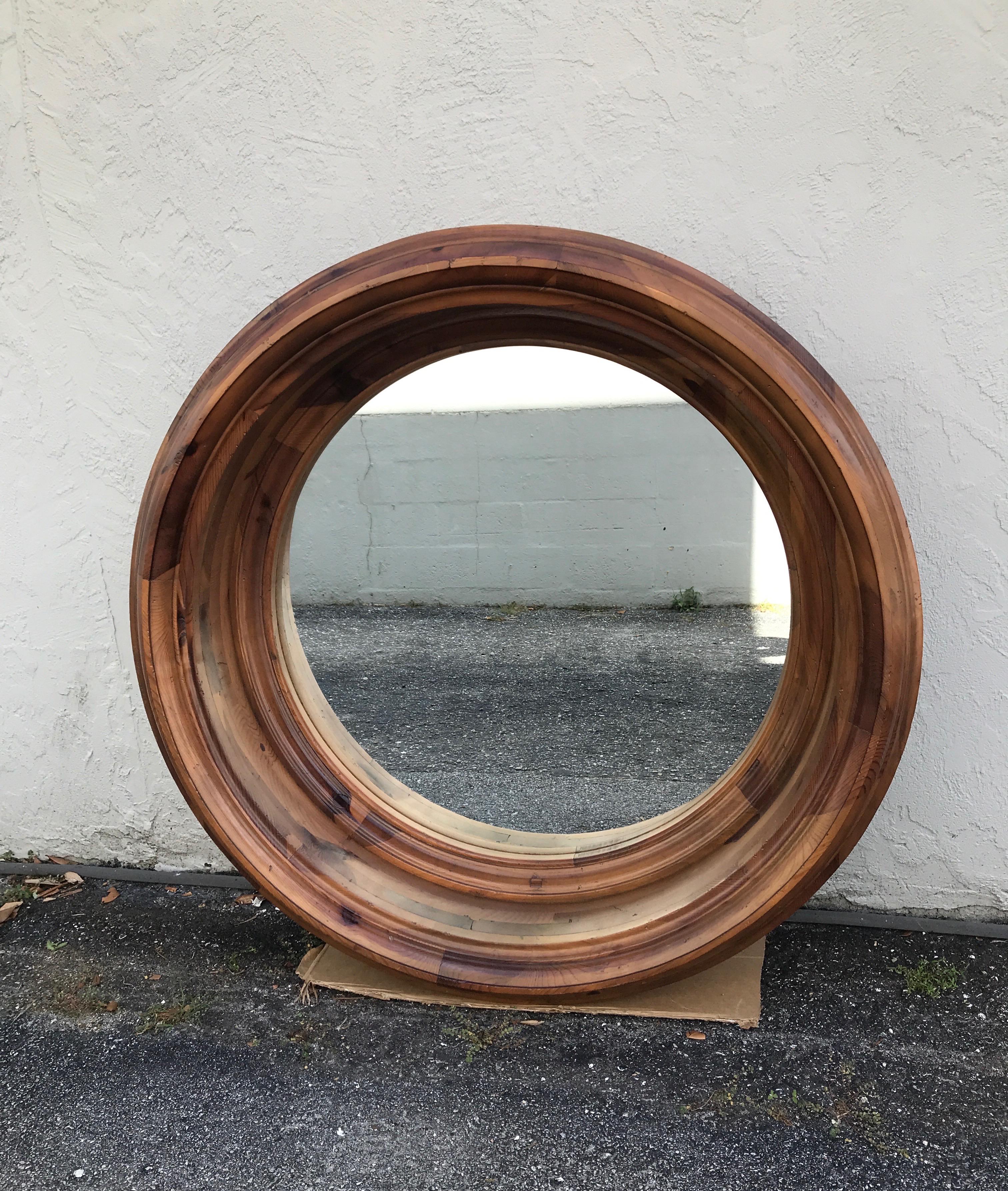 Iconic monumental Porthole wood mirror by Ralph Lauren.
