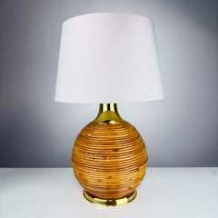 Large Vintage Rattan Bamboo Table Lamp Pencil Reed, 1970s