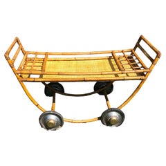 Large Vintage Rattan Bar Cart with Bottle Holders