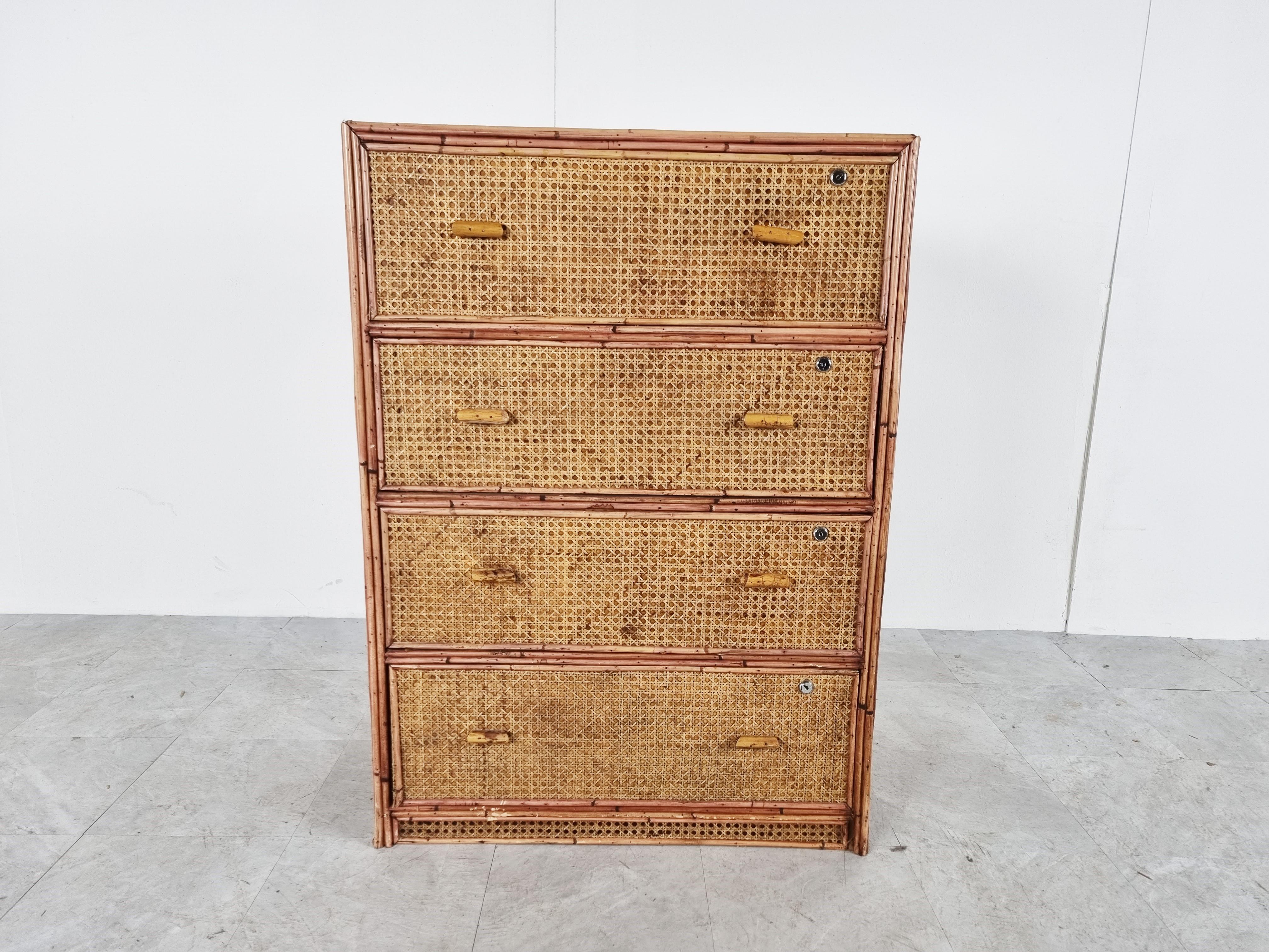Bohemian Large Vintage Rattan Chest of Drawers, 1970s