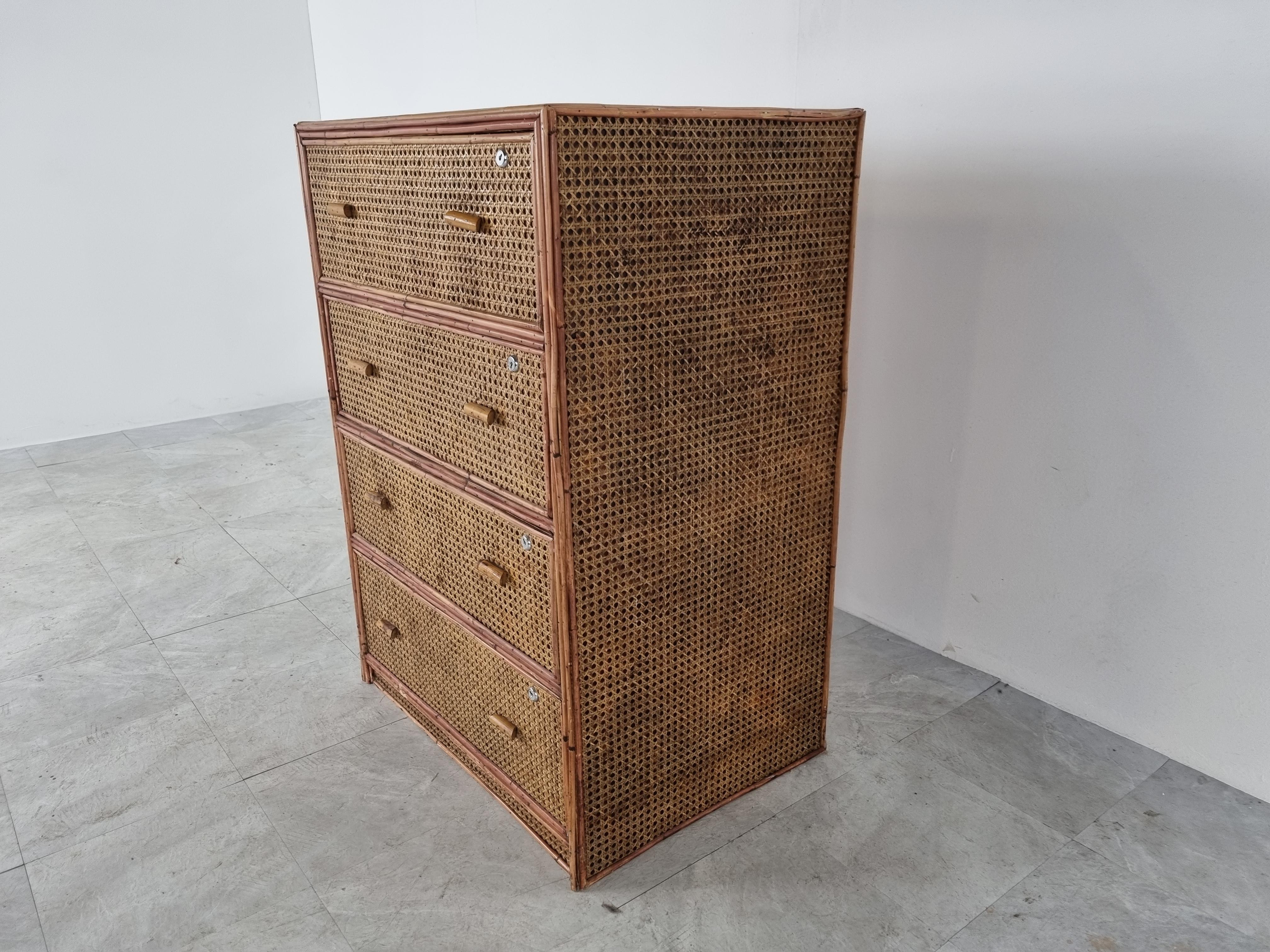 Large Vintage Rattan Chest of Drawers, 1970s In Good Condition In HEVERLEE, BE