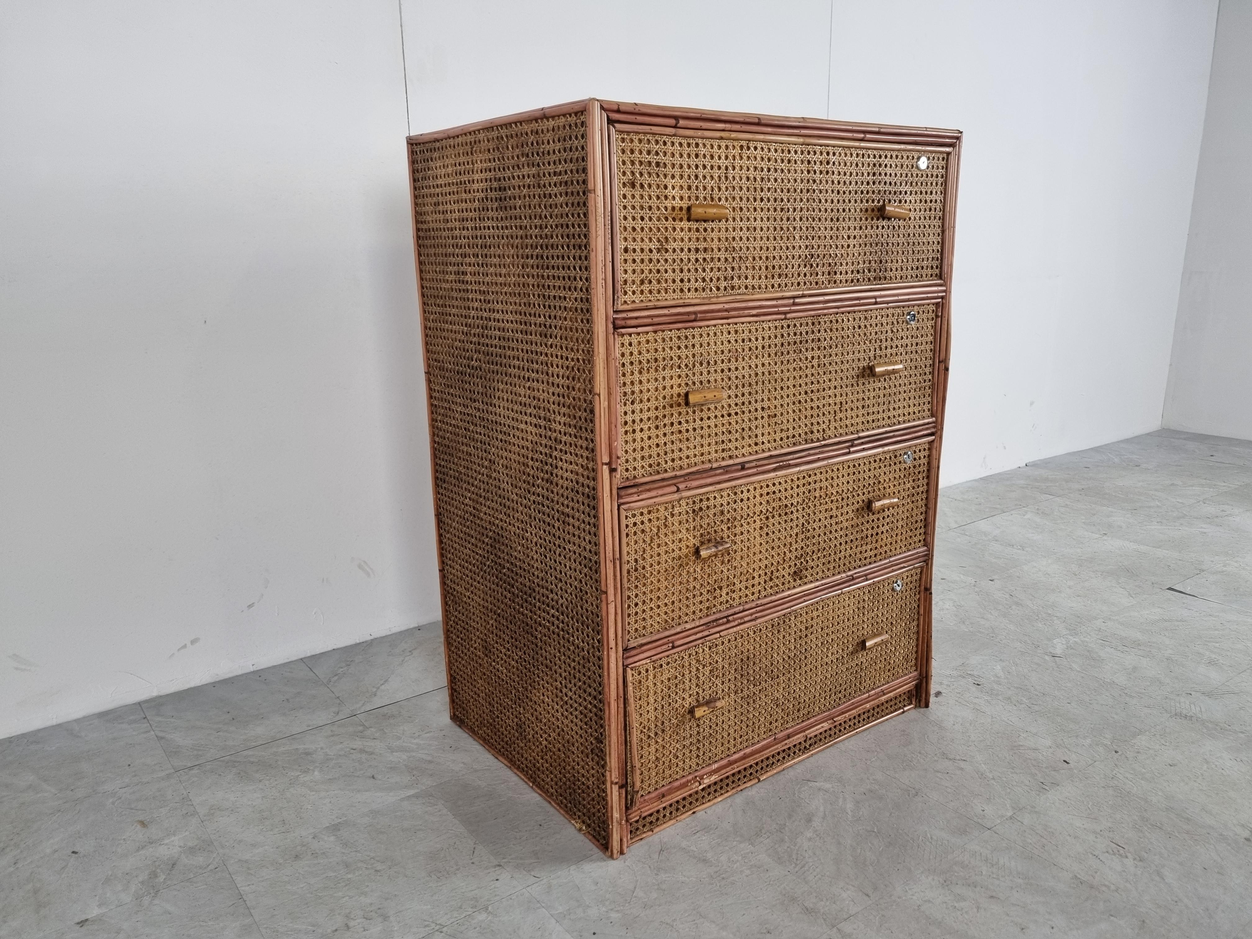 Late 20th Century Large Vintage Rattan Chest of Drawers, 1970s