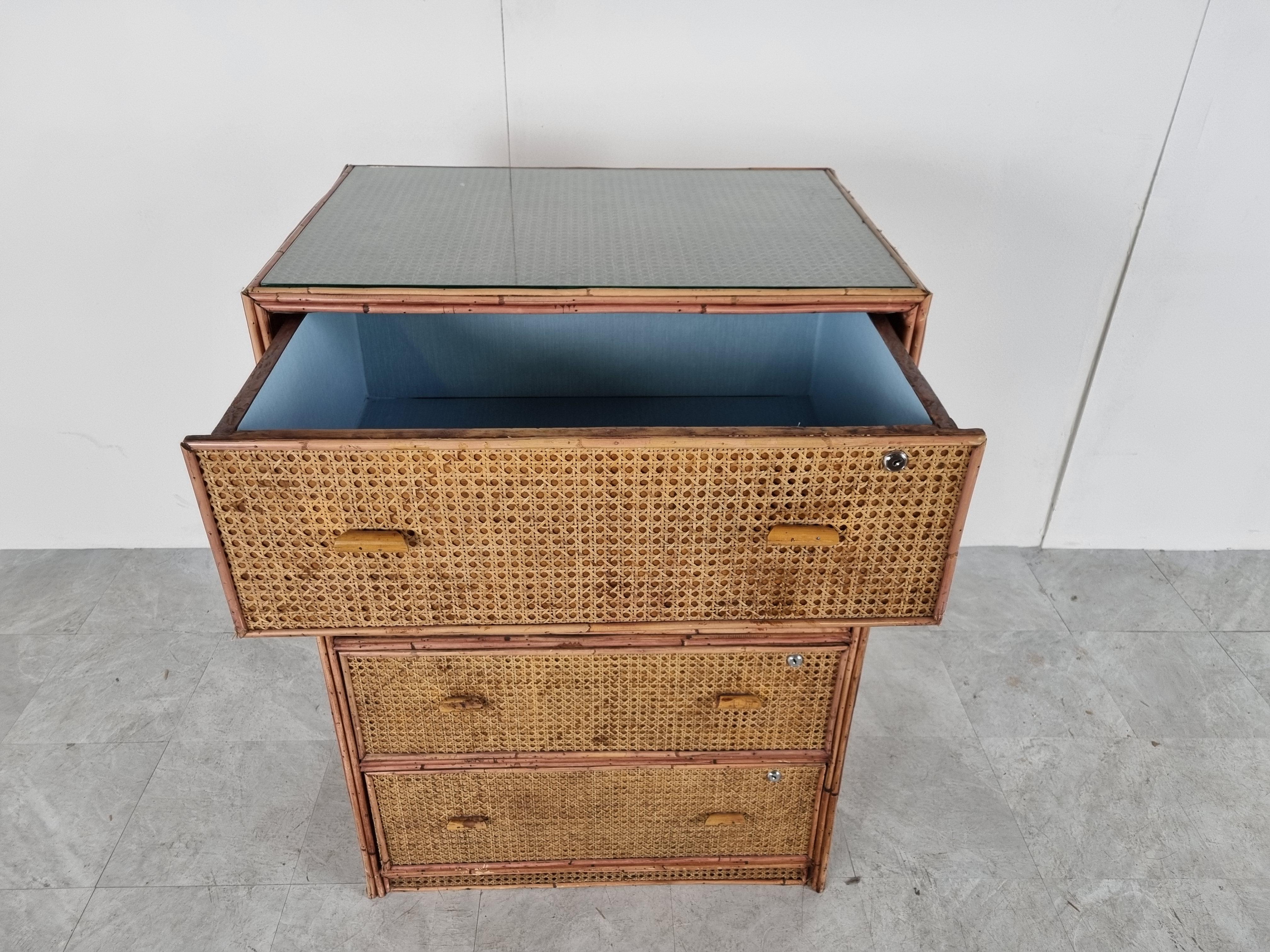 Bamboo Large Vintage Rattan Chest of Drawers, 1970s
