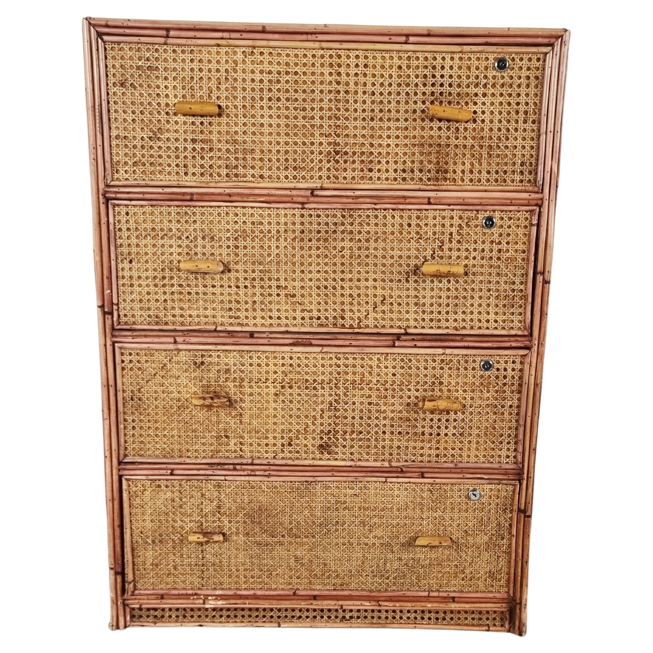 Large Vintage Rattan Chest of Drawers, 1970s