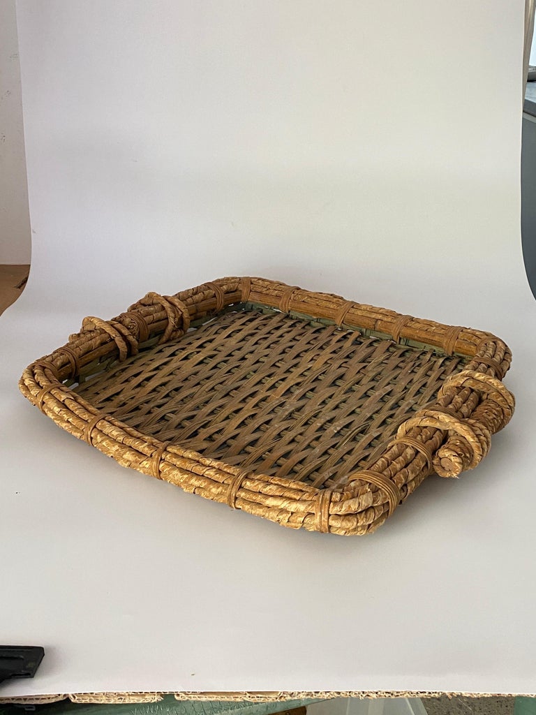 Large Vintage Rattan Platter, with an Old Patina, France, 1970 For Sale ...