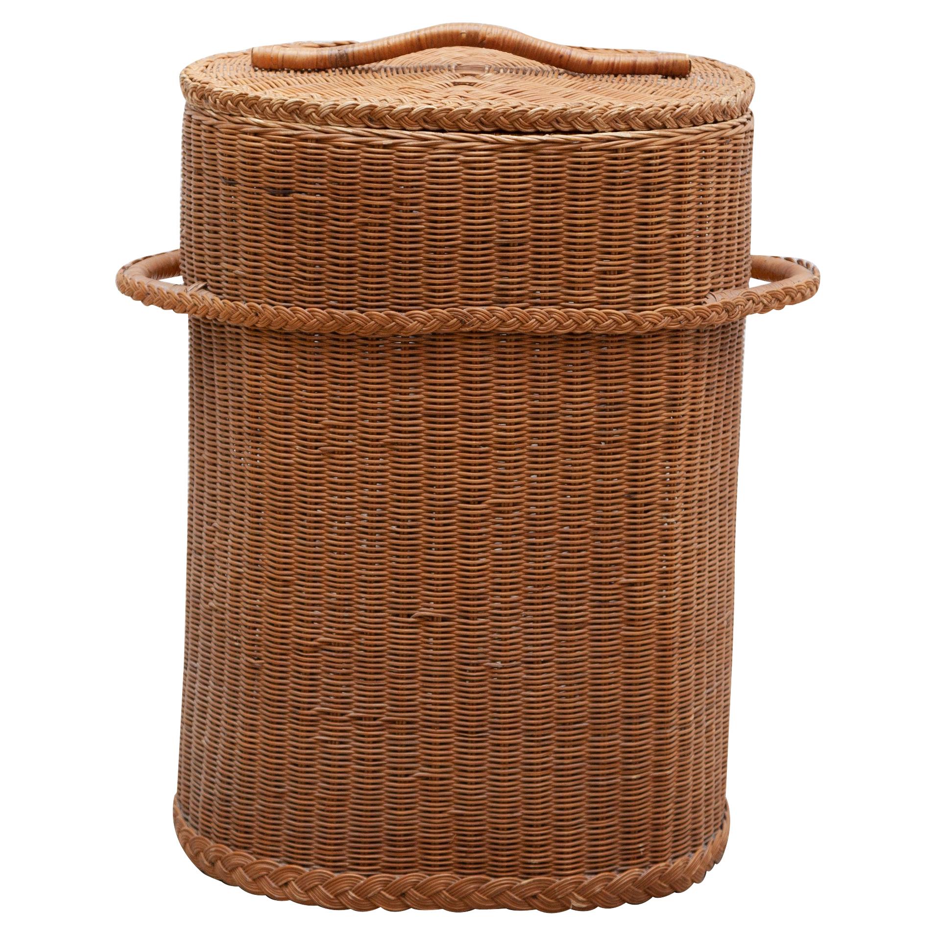 Large Vintage Rattan Wicker Storage Container Basket at 1stDibs