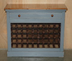 LARGE VINTAGE RECLAIMED WOOD 45 BOTTLE WINE CHAMPAGNE RACK SIDEBOARD WiTH DRAWER