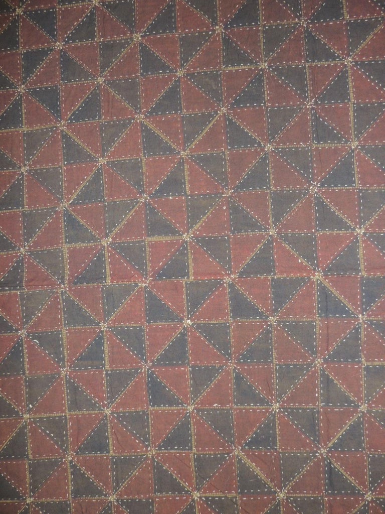 Large Vintage Red and Blue Quilted Indian King Size Blanket/Throw at