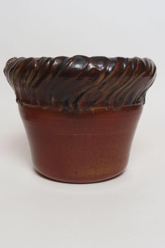 Large Vintage Red, Ochre and Slate Incised Ceramic Planter by Deanna Nichols