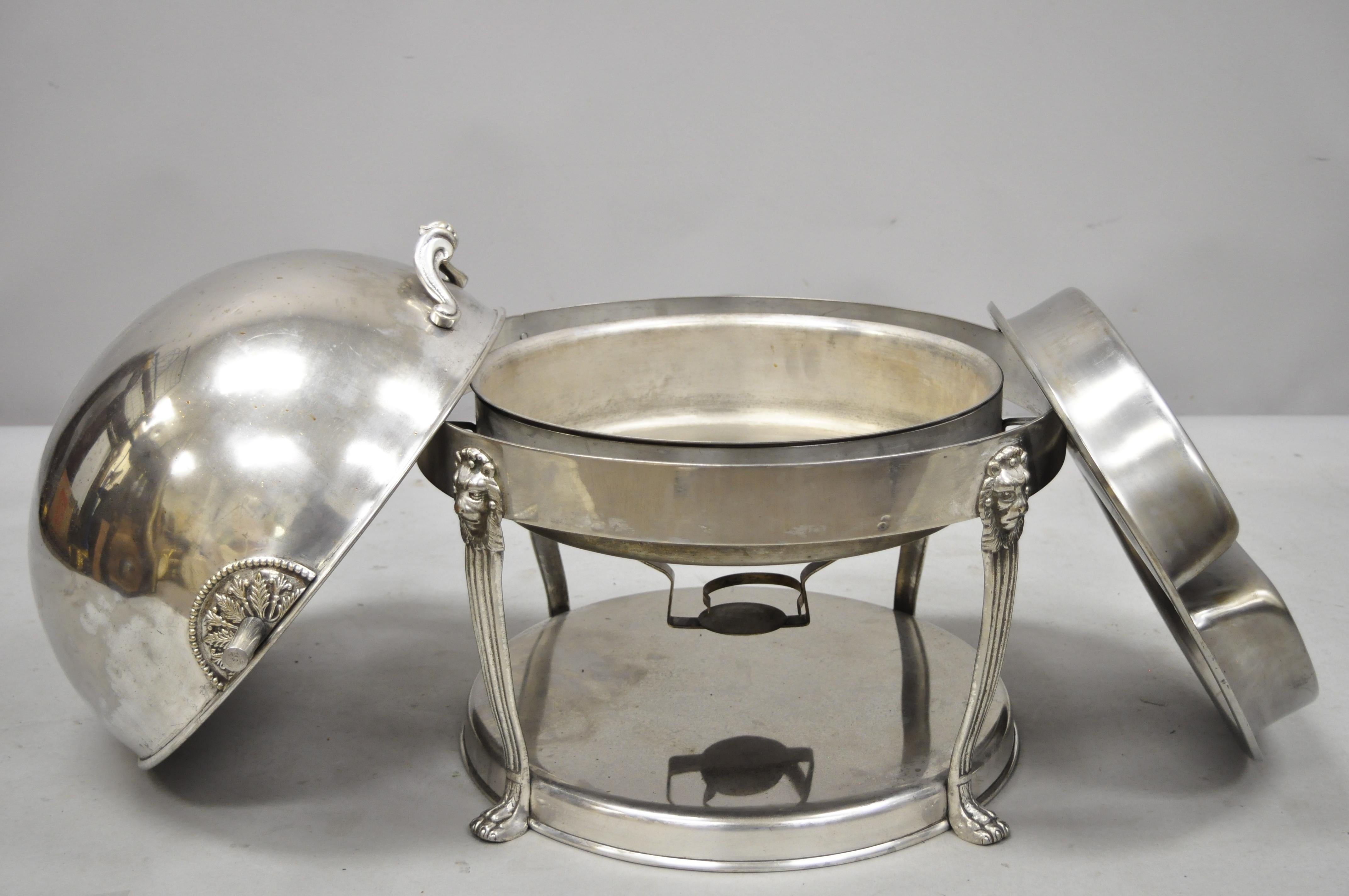 Large Vintage Regency Silver Plated Round Silver Chafing Dish Chafer with Lions 2