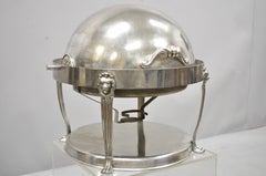 Large Vintage Regency Silver Plated Round Silver Chafing Dish Chafer with Lions