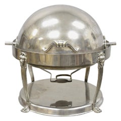 Large Used Regency Silver Plated Round Silver Chafing Dish Chafer with Lions