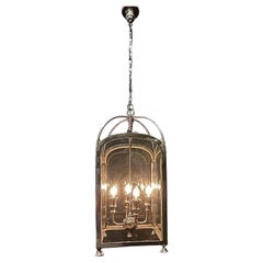 Large Vintage Regency-Style Glass Hall Lantern Chandelier, ca. 1970s