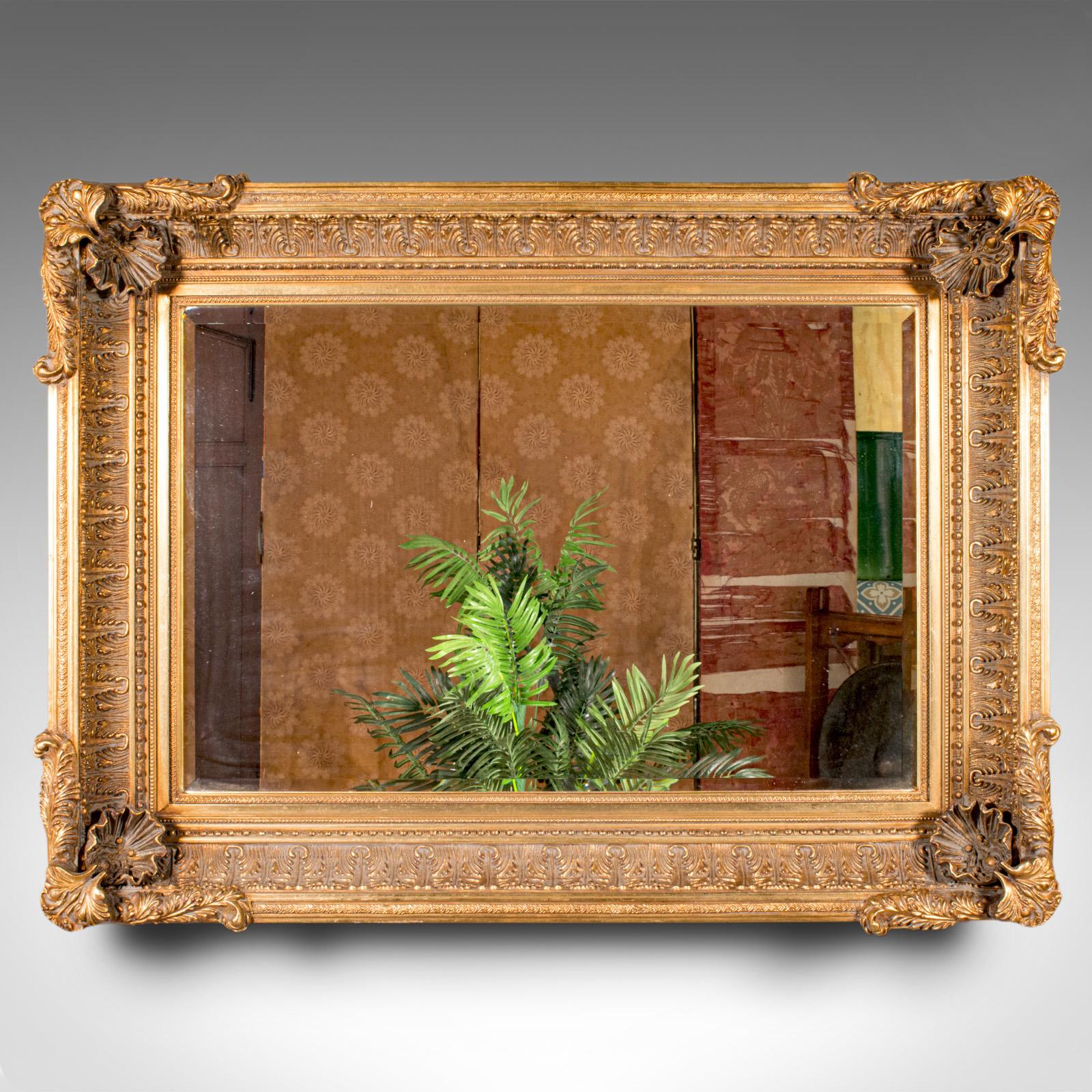 This is a large vintage Renaissance revival wall mirror. A Continental, giltwood and glass decorative mirror, dating to the late 20th century, circa 1970.

Of grand proportion and delightfully ornate
Displays a desirable aged patina and in good